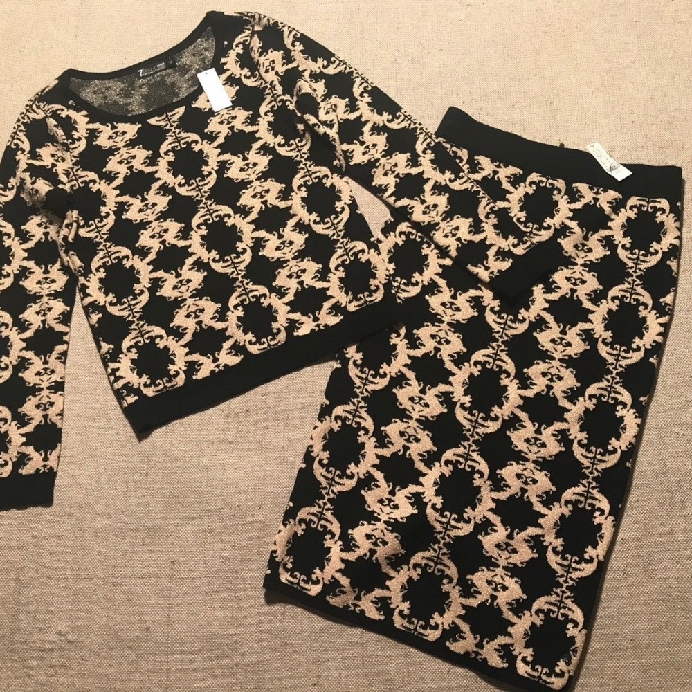 NY & Co 2-Piece Black Gold Skirt Set Sz S